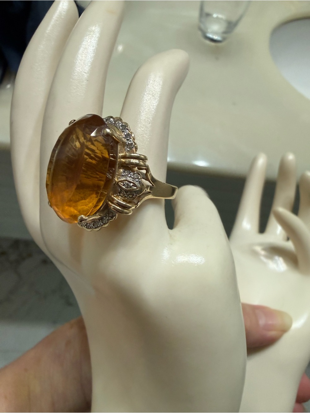 14k Gold Citrine Diamond Ring Size 7.5 Large Gemstone Statement Luxury - Picture 9 of 16